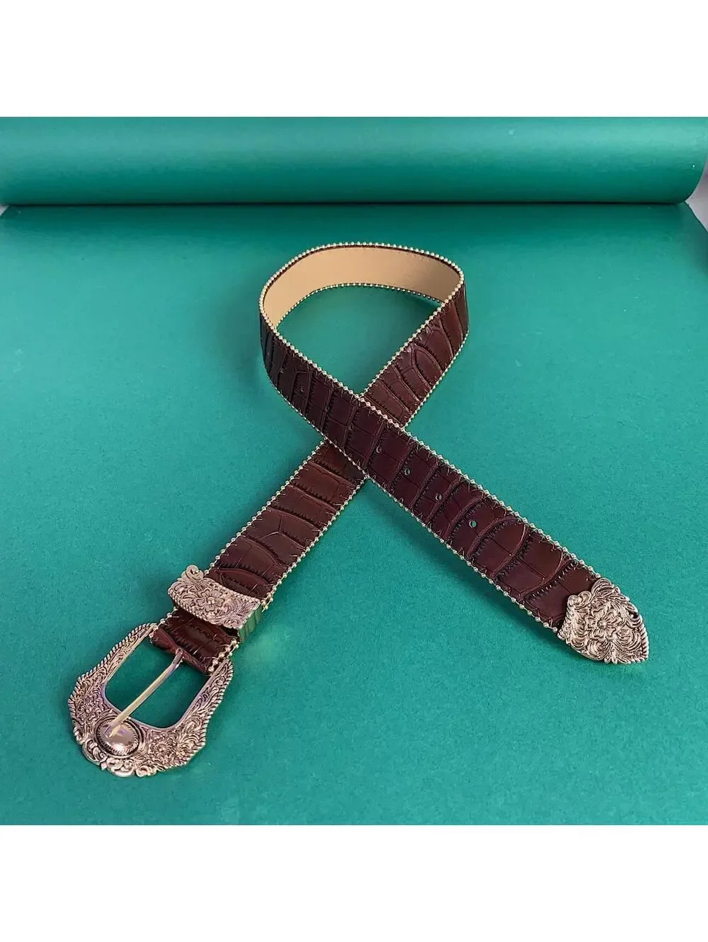 American Western vintage style brown gold boho indie belt. 36 inches length